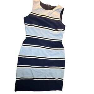 White House Black Market Navy Blue and Light Blue Striped Sleevless Dress